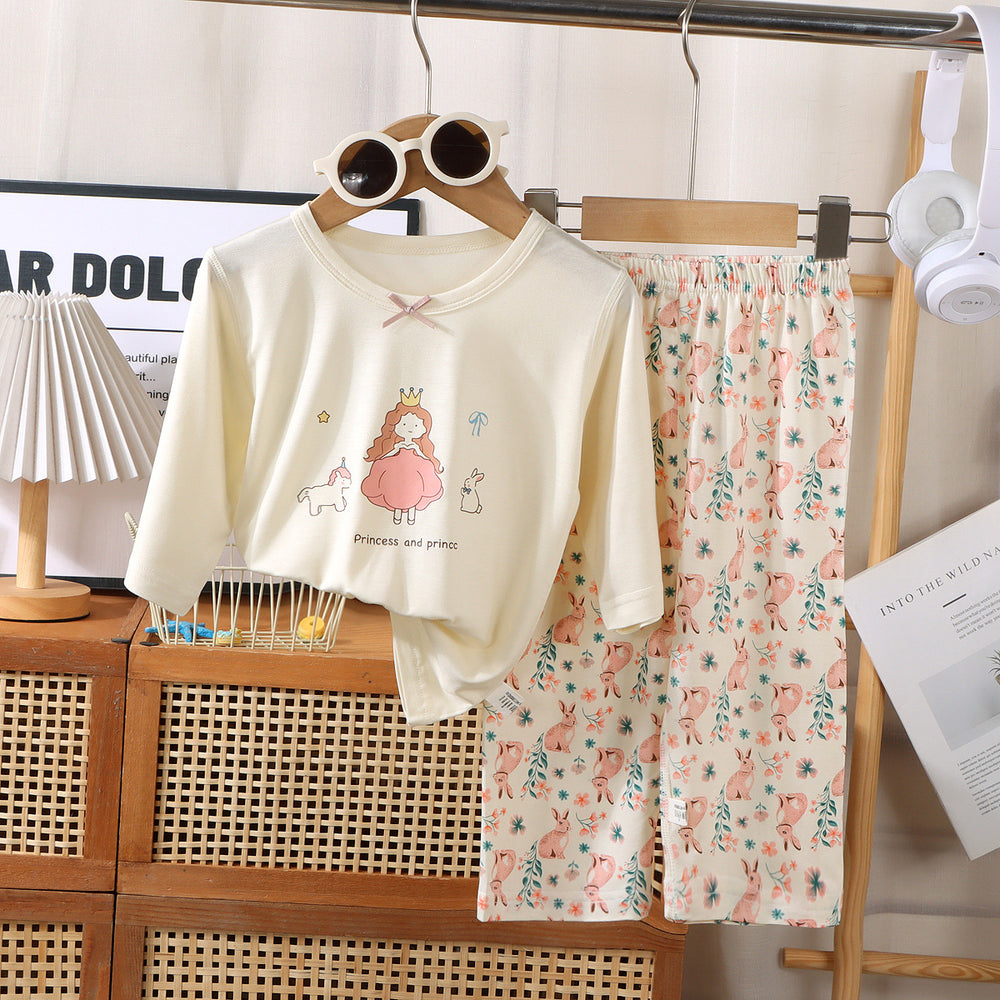 a type kids home clothes for boys and girls cartoon thin pajamas modal air-conditioning clothes openable short sleeves
