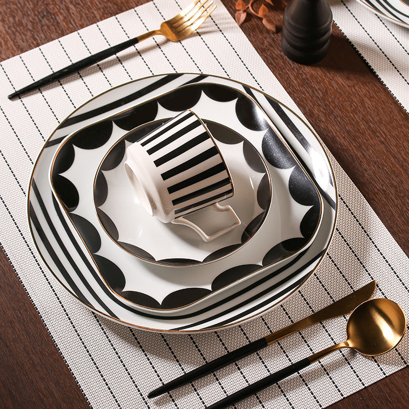Showroom table tableware ornaments geometric bone china dinner plate scandinavian western food decorative plateaccessible luxury plate suit