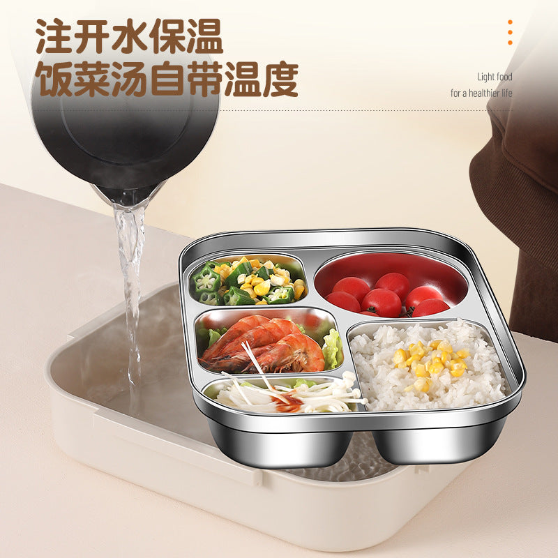 304 stainless steel lunch box office workers portable with rice box canteen with lid with tableware soup bowl grid lunch box