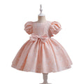 Girls' formal dress - puff sleeve, court style, short princess dress with bow - perfect for little hosts and young children