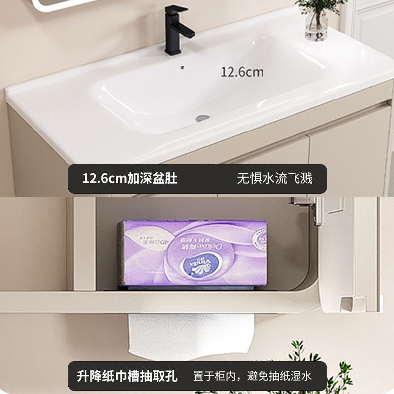 Space aluminum bathroom cabinet arc intelligent storage bathroom mirror cabinet toilet sink ceramic integrated basin wash basin