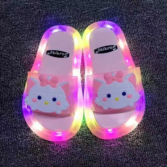 New luminous women's section outwear strawberry vibrating flashing light cool big-eared cat shoes home family style luminous slippers