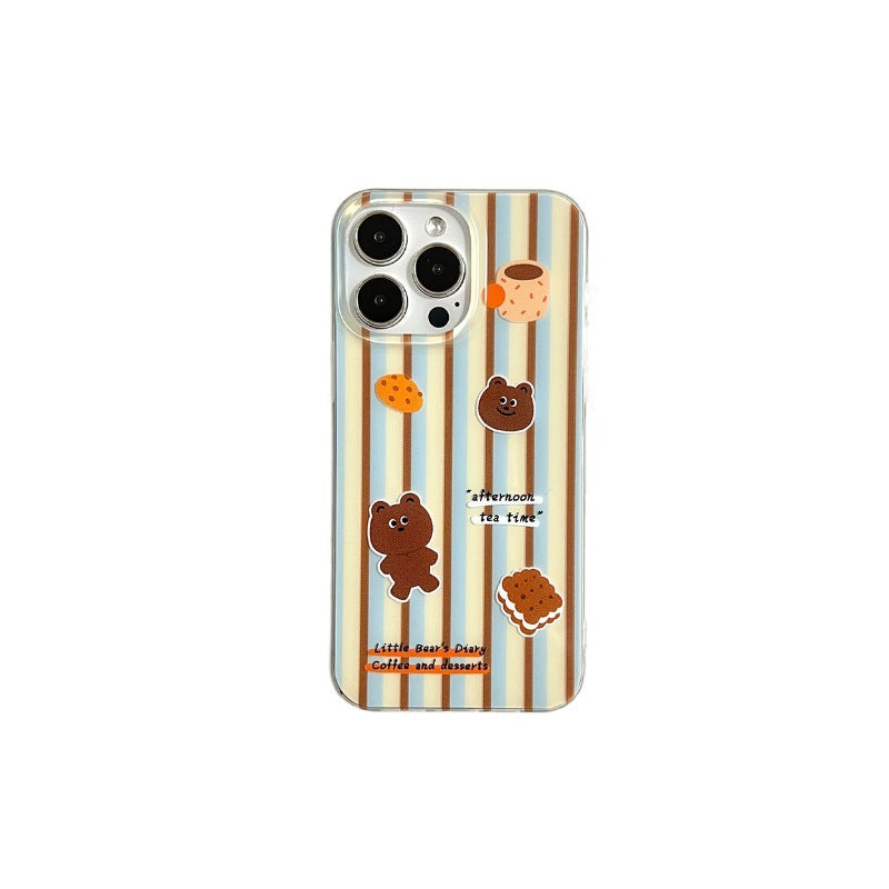 Classic striped apple 17 pro max phone case, iphone 16 creative coffee bear trendy phone case