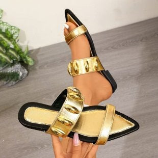 foreign trade  summer new women's pointed metal style snake pattern fashion comfortable flat slippers women's wholesale
