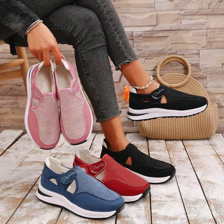 plus size  casualflats women's spring & fall new arrivalthick sole fly woven breathable velcro casual mesh shoes