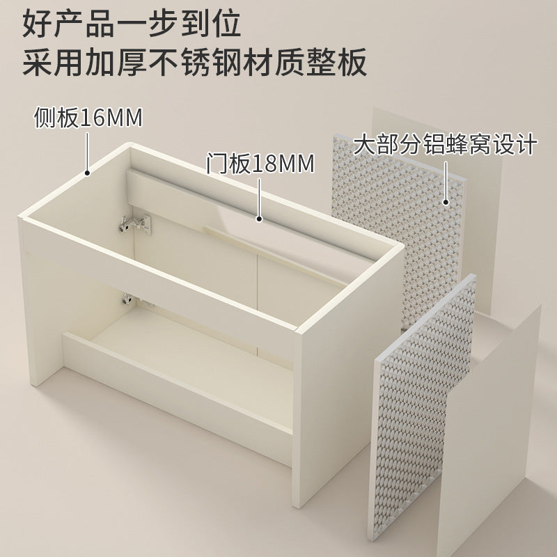 Small apartment bathroom cabinet Thickened stainless steel washstand Integrated cabinet Storage mirror Washstand Deepened ceramic integrated basin