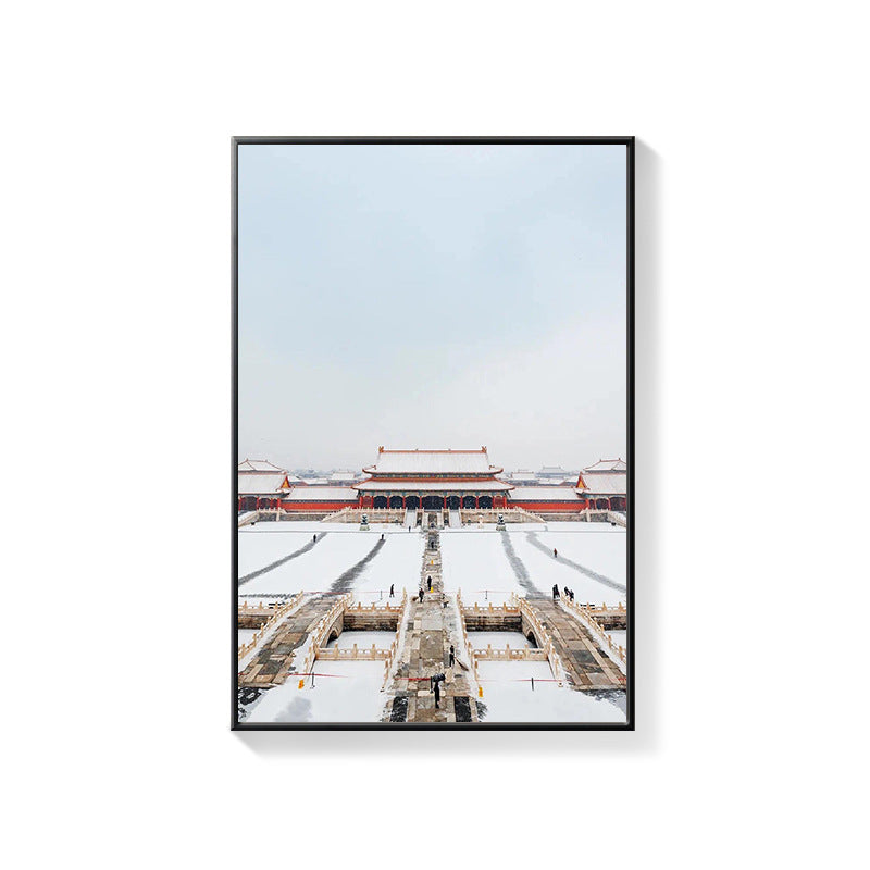 Beijing Forbidden City Snow Scene Decorative Painting New Chinese Architecture Eaves Red Wall Hanging Painting Chinese Style Restaurant Box Mural