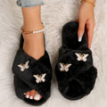 plus size couple cotton slippers open toe pink butterfly sweet cross slippers home indoor and outdoor slippers foreign trade manufacturer