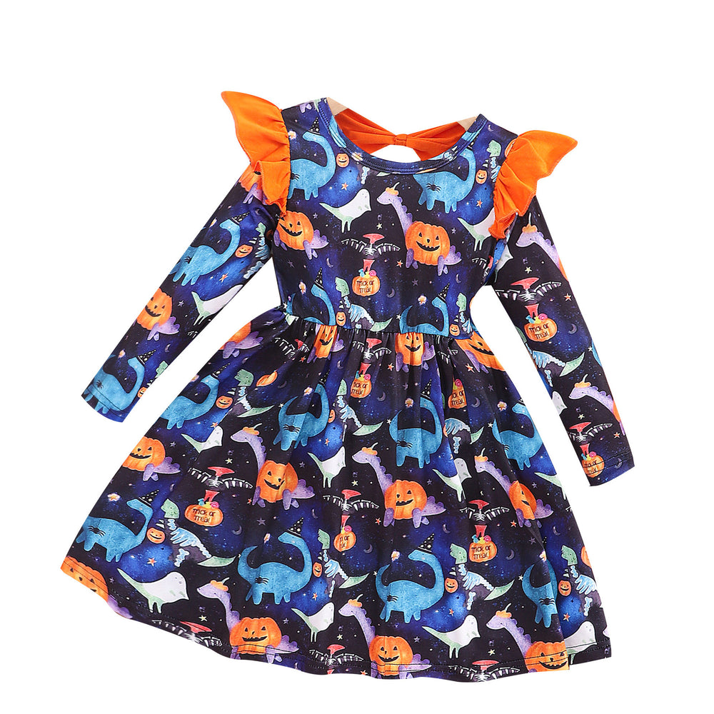 new arrivals: autumn/winter long-sleeve dress with bow and pumpkin/halloween print for toddlers and young children - dropshipping available