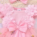 Baby girl party outfit cute ribbed knit & mesh romper with headband set