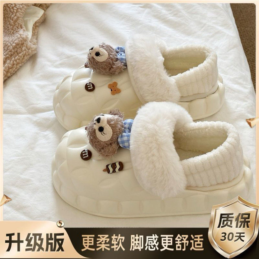 Shirley rose cotton slippers women's winter 2025 new arrivaloutwearthick soleheattechfleece-lined indoor home non-slip baotou cotton shoes