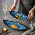 Japanese creative kiln-shaped boat-shaped sushi plate new arrival restaurant for home willow leaf-shaped stylish dessert plate wholesale