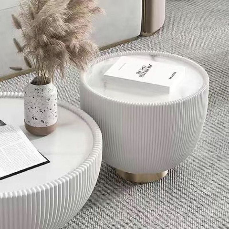 Nordic light luxury coffee table modern living room table small apartment size combination round rock slab leather creative bowl coffee table