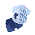 wholesale of children's and toddler's clothing: new summer collection featuring collared shirts with dinosaur prints and cargo shorts sets, in stock and ready to ship