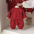 Spring autum jumpsuit baby clothes baby full moon first birthday banquet red festive national style khaki new year anxi crawling suit