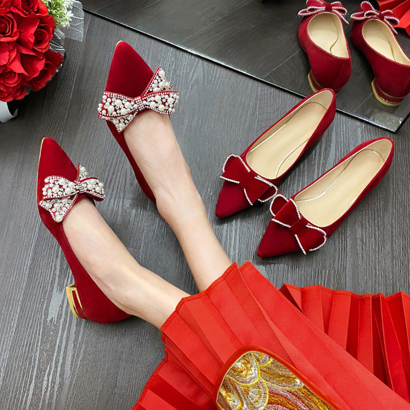 Wedding shoes for women with thick heels 2023 new arrival bridal shoes that are not tiring on the feet flats burgundy high heels xiuhe wedding dress two-wear