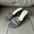 Spanish 2025 summer new arrivals: high-heeled, open-toe, buckle-embellished, versatile casual women's slides for outdoor wear