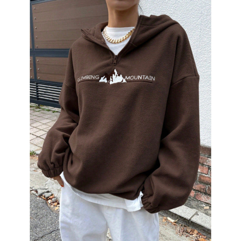 Pure colorletterembroiderprintinghooded sweatshirtloose lazy style stand collar with zipperfashion cross-borderautumnew arrival