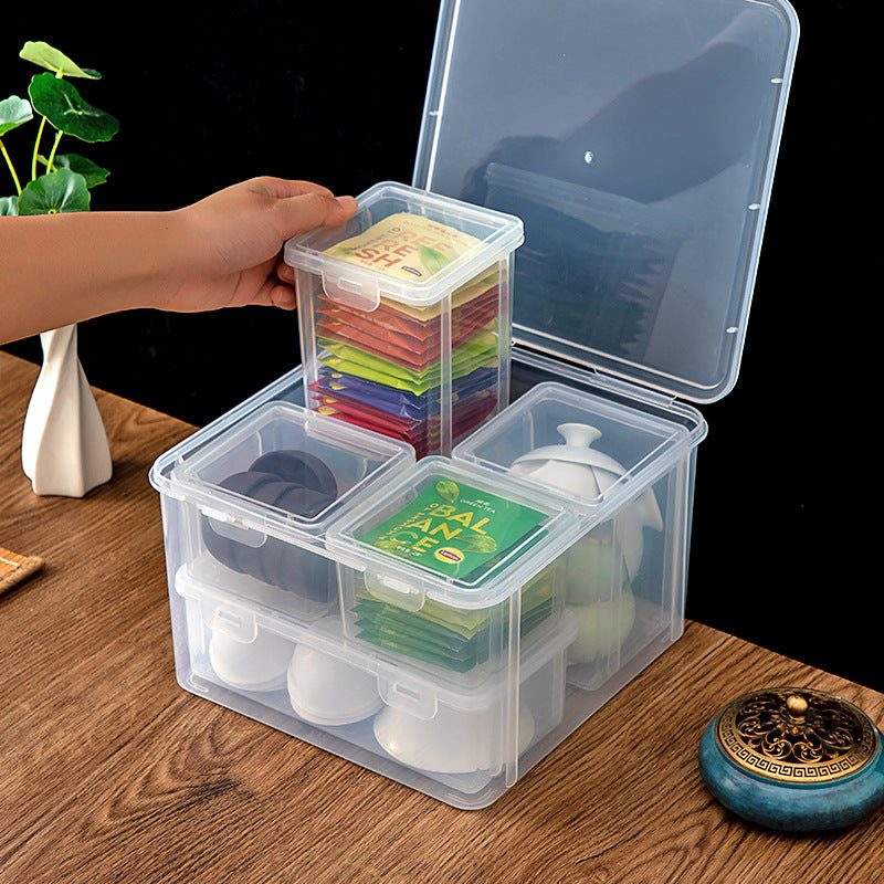 Japanese-style teacup tea set storage box Outdoor plastic transparent storage box with lid can be stacked with dustproof desktop storage box