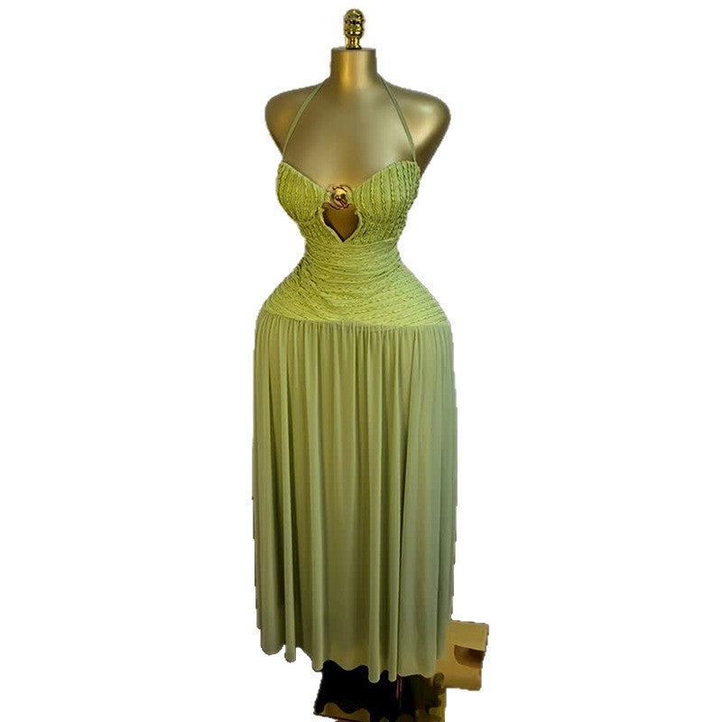 European and american cross-border women's fashion:  summer new arrival - elegant, fresh, green cutout sleeveless cami dress