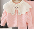 Kids' knit sweater cardigan with oversized collar -  autumn new arrival - two-piece set for little girls: cardigan and pants