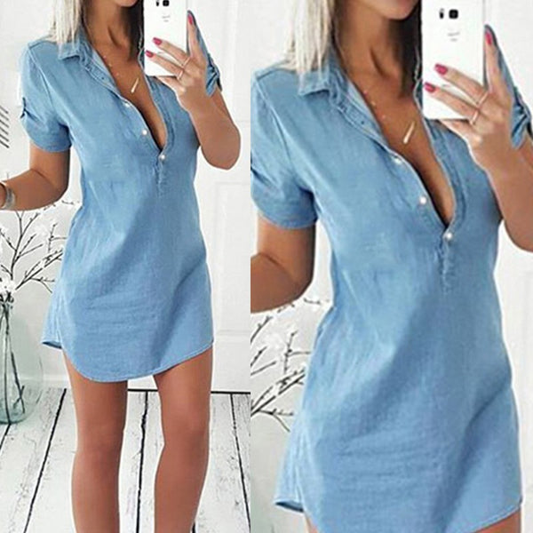 Summer new    women's fashion slim-fitting lapel denim dress K21032 series