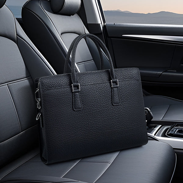 Handheld men's bag Large capacity simple business trip briefcase Leather computer bag Waterproof fashion high-end men's business bag
