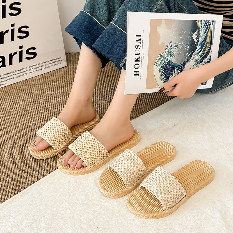 Ethnic style imitation straw travel hemp bottom women's sandals trendy outwear flip-flops fashioncasualsweet style beach women's slippers