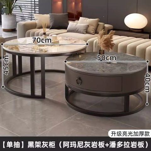 Rock slab coffee table accessible luxury modern casual round small apartment tea table living room for home tea table new arrival normcore marble