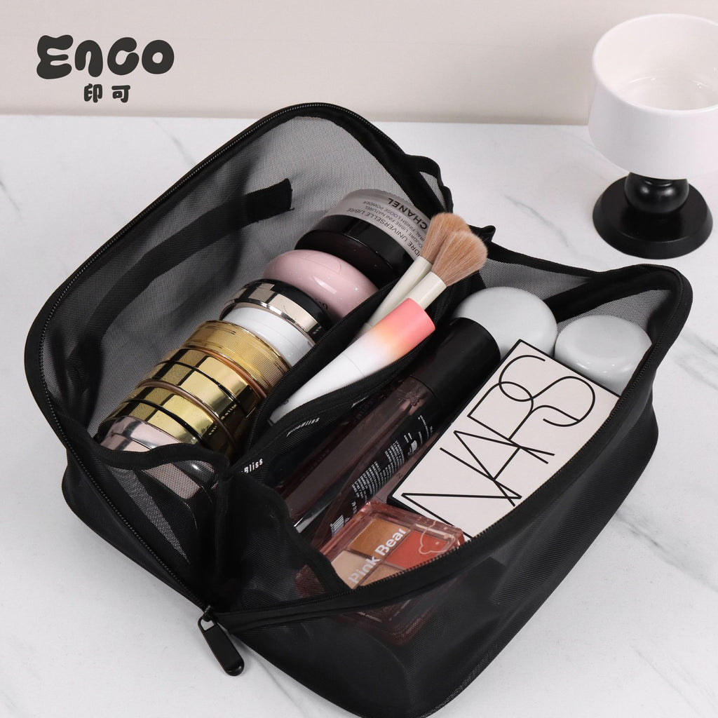 Popular black mesh multi-functional layered cosmetic bag large-capacity cosmetic storage bag portable wash bag bag bag