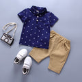 kidspolo shirtsuit0-5 years old boys all-print lapel short-sleeved t-shirt shorts 2-piece set wholesale cotton