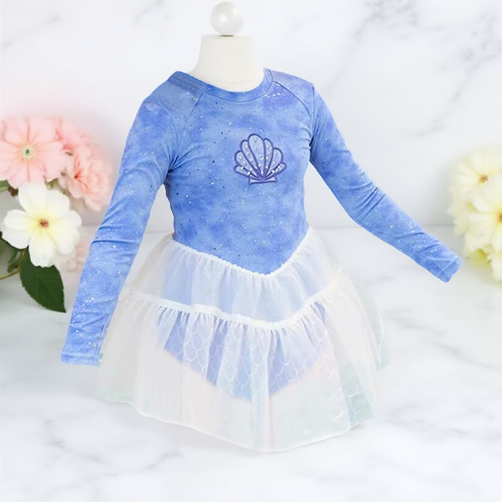 Baby girl swimsuit cute fairytale princess style kids long sleeve one-piece swimsuit with mesh panel