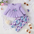 spring/autumn baby girl long-sleeve top & pants two-piece set - casual infant printed pants outfit