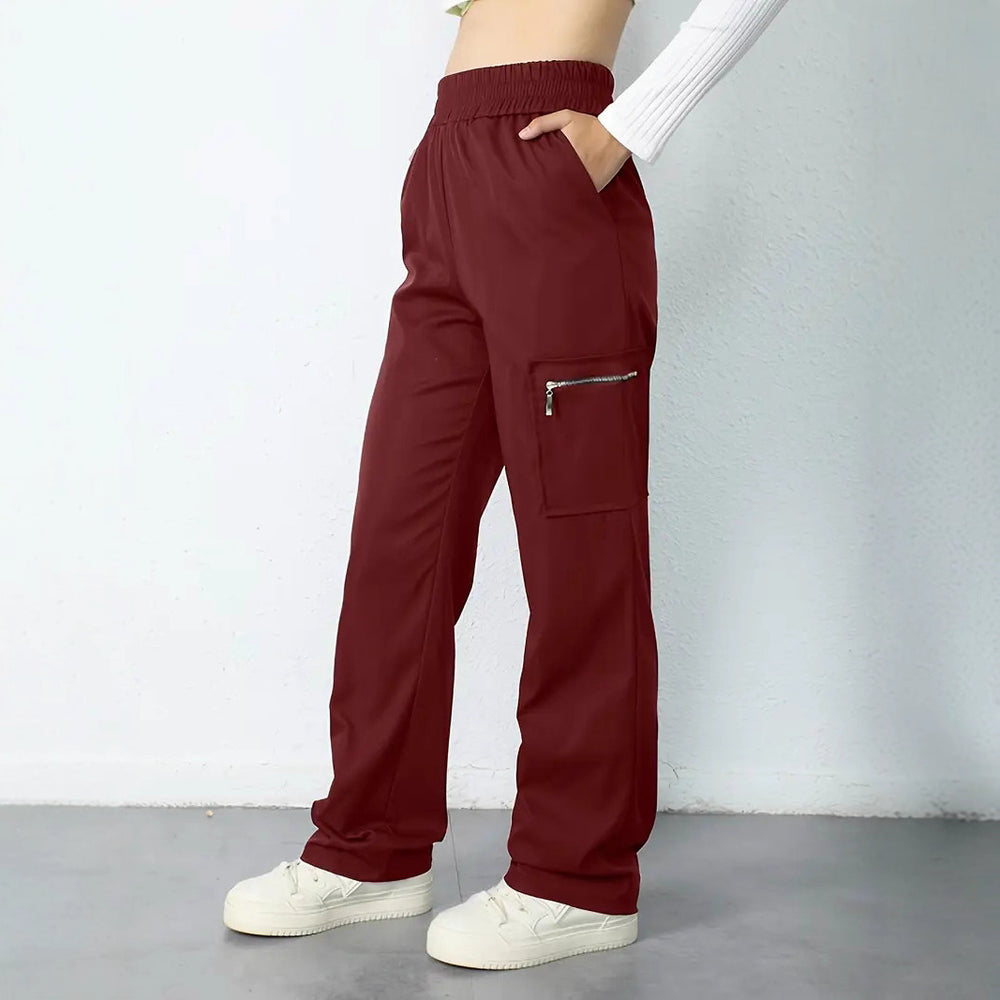 Ready-to-ship  spring/summer new arrival: trendy high-waisted cargo pants with zipper pockets, street style straight-leg casual trousers
