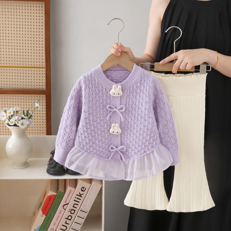 Girls' knitted sweater two-piece set - new autumn/winter  collection - baby girl outerwear and pants set