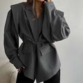 cross-border e-commerce women's fashion: european and american summer new arrivals - stylish, figure-flattering, tie-waist, versatile v-neck blazer jacket