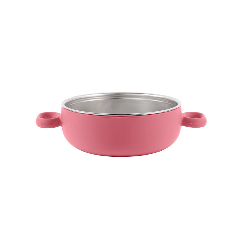 Children's silicone stainless steel 304 binaural bowl manufacturer's new baby silicone feeding tableware set complementary food bowl