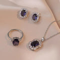 Women's electroplated purple gemstone inlaid necklace, earrings, and ring set - unique design, accessible luxury, titanium steel jewelry