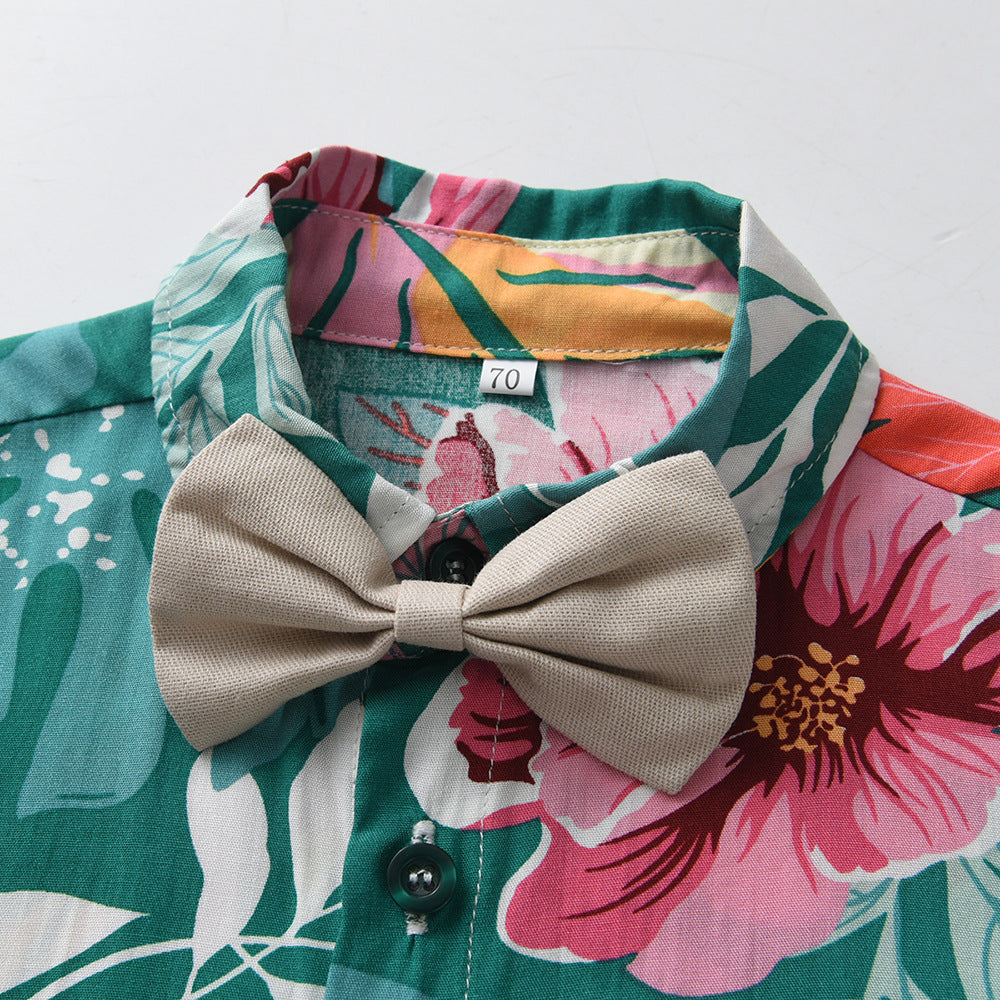 Boys' summer outfit set: new stylish beach-inspired trendy shirt & shorts - cool & fashionable two-piece set for kids