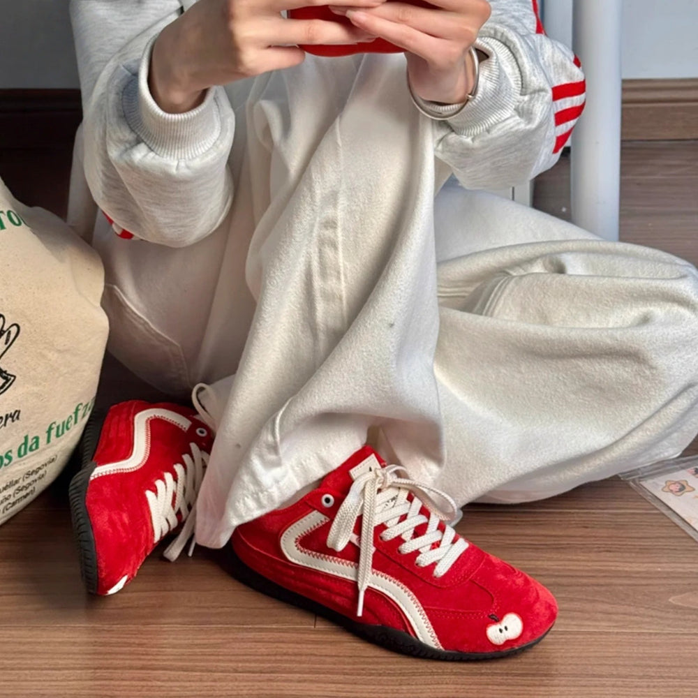 2026 spring/summer red retro german army trainers (gats) - versatile color block lace-up casual sneakers - women's lightweight platform agnes shoes