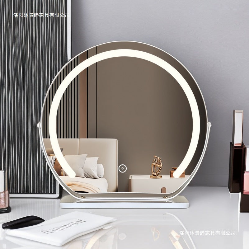 Semi-circular makeup mirror desktop desktop led smart lighted for home dressing mirror can be rotated popular ins style new arrival
