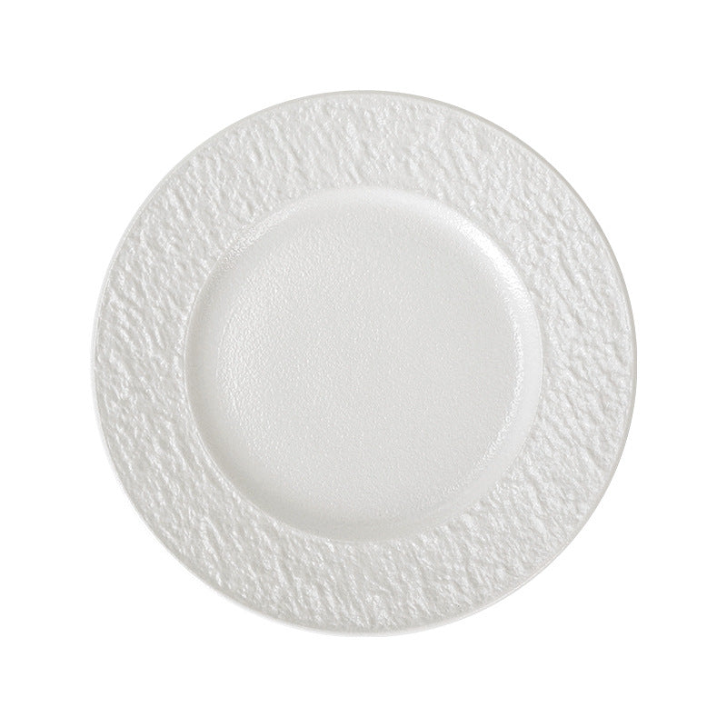 European-style embossed ceramic dinner plate - restaurant & hotel high-end rock texture steak flat plate - minimalist dessert presentation