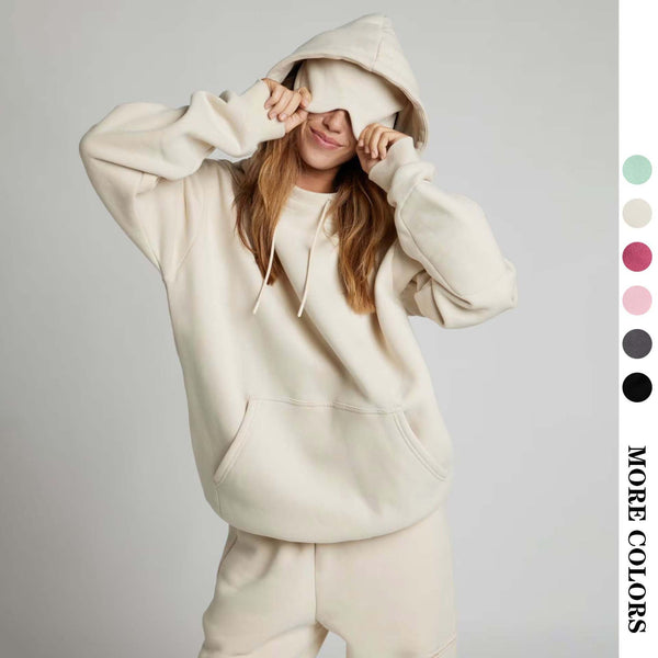 Independent Station European and American Women's Clothing Autumn and Winter Solid Color Pullover Hooded Sweater Wearing Eye Mask Pants Set Sweater Two-piece Set Women