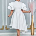 Amazon  summer new fashion elegant flared sleeve solid color banquet dress bridesmaid dress african dress