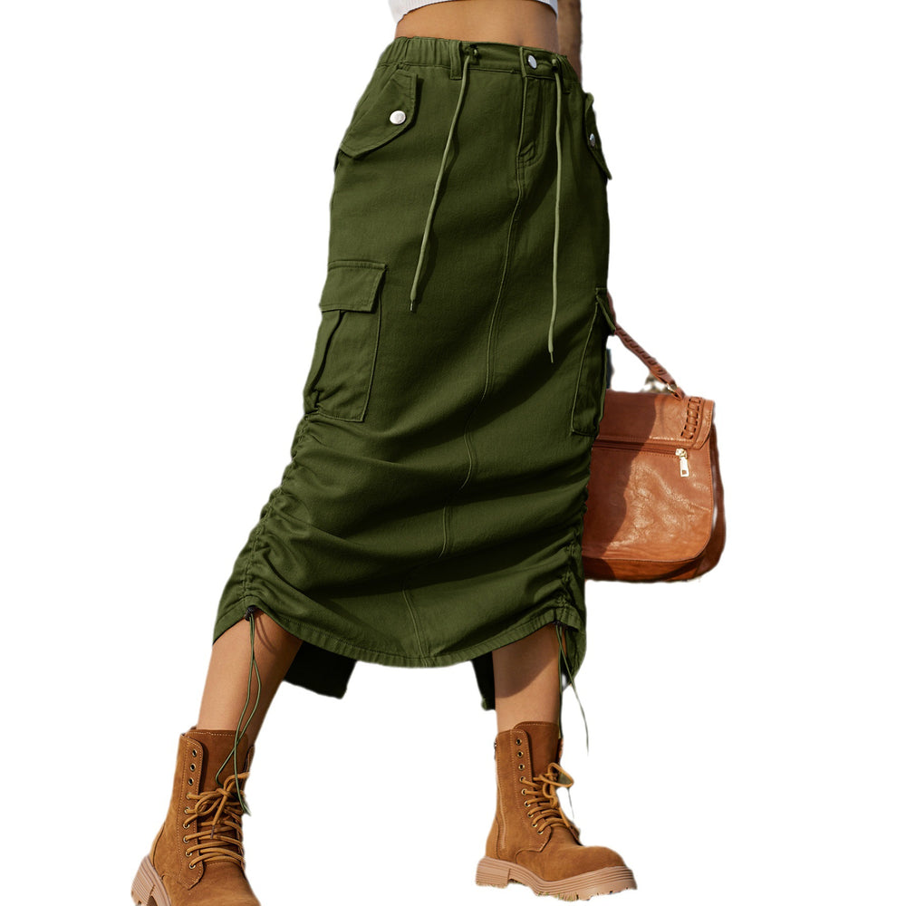 American cross-border foreign trade unique  new arrival drawstring elastic waist workwear skirt casual mid-length skirt trendy women