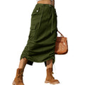 American cross-border foreign trade unique  new arrival drawstring elastic waist workwear skirt casual mid-length skirt trendy women