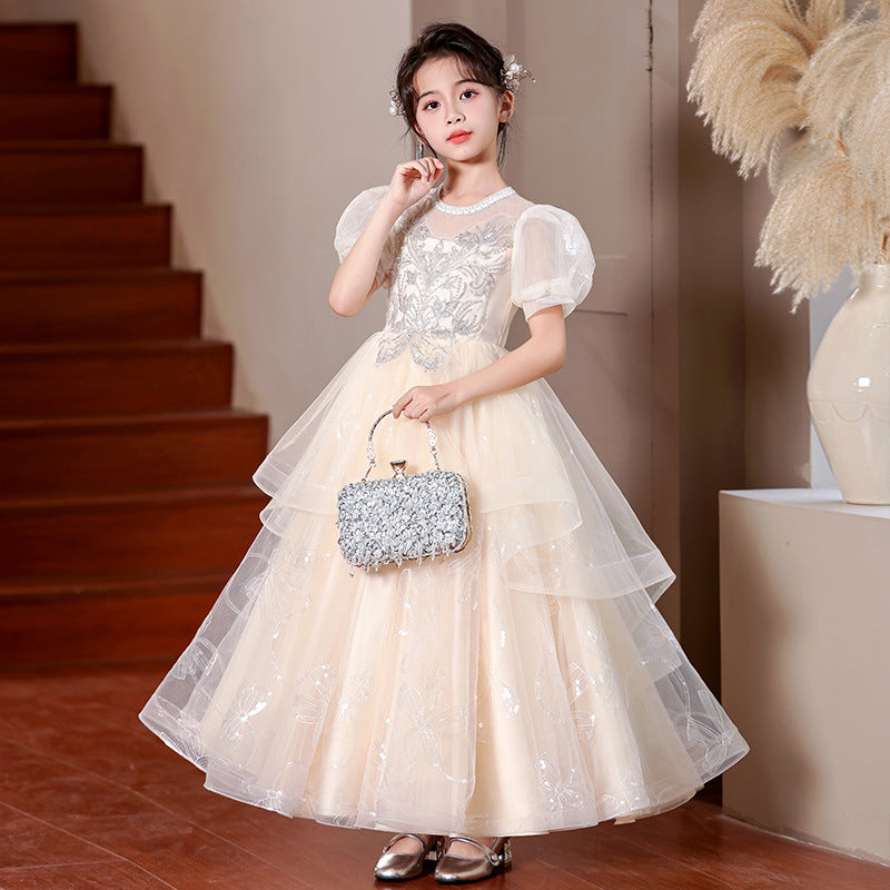 Girls' long formal dress - new  collection - mesh flower girl dress - wedding, piano recital, and runway outfit - children's dress