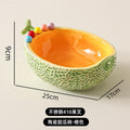 High-style cantaloupe ceramic fruit platter and fork set, perfect for home use. includes fruit picks, dessert forks, and a storage bowl, ideal for the living room coffee table
