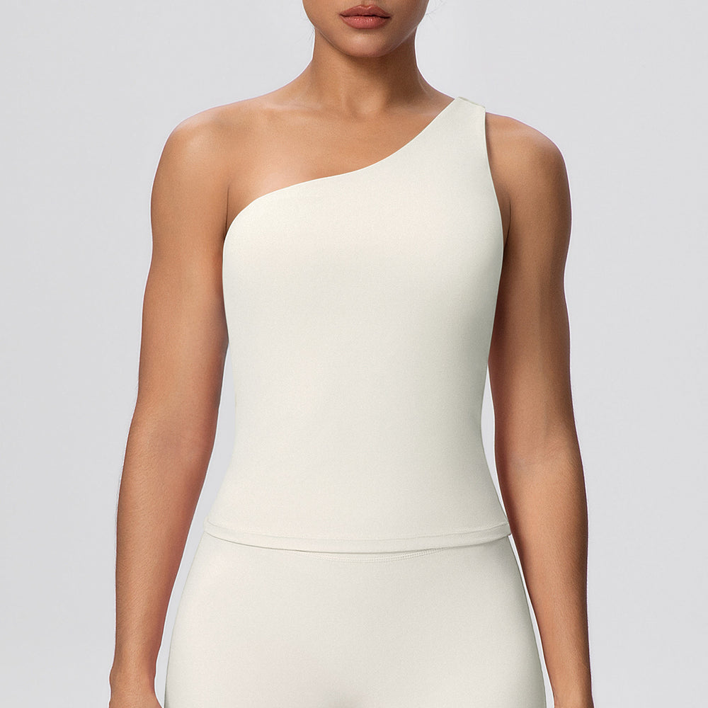 New cloud-feel asymmetrical shoulder yoga tank top - quick-dry, slimming, shaping sports bra for running and fitness