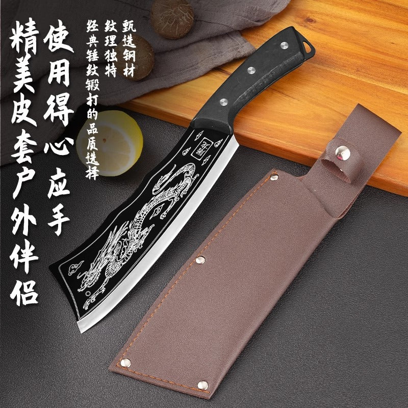 Stainless steel dragon pattern forged dragon-slaying knife - high hardness outdoor camping, picnic, trail clearing, wood chopping, and meat cutting knife